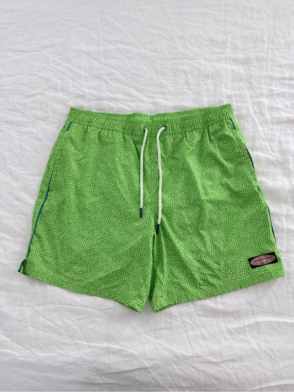 Vineyard Vines Men’s Bright Green Swim Shorts with Subtle Dot Print